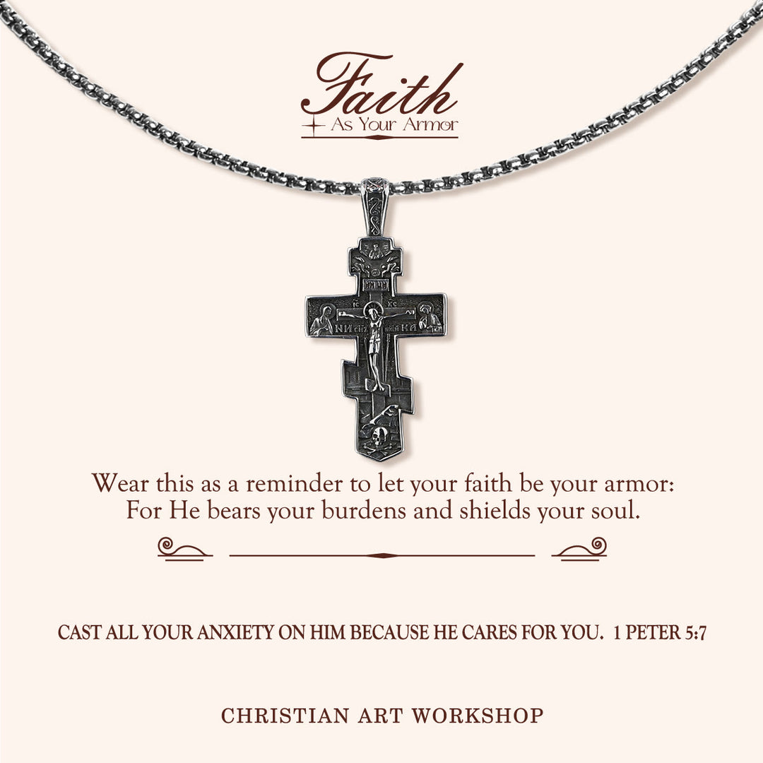 Christianartworkshop FAITH AS YOUR ARMOR: Orthodox Jesus Crucifix Necklace - FAITH AS YOUR ARMOR - image 1