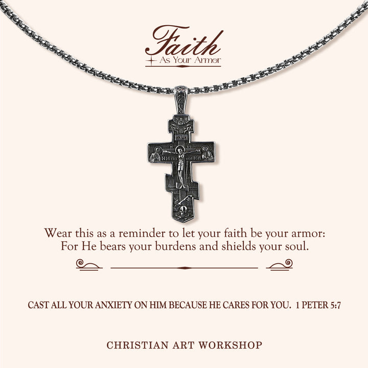 Christianartworkshop FAITH AS YOUR ARMOR: Orthodox Jesus Crucifix Necklace - FAITH AS YOUR ARMOR - image 1