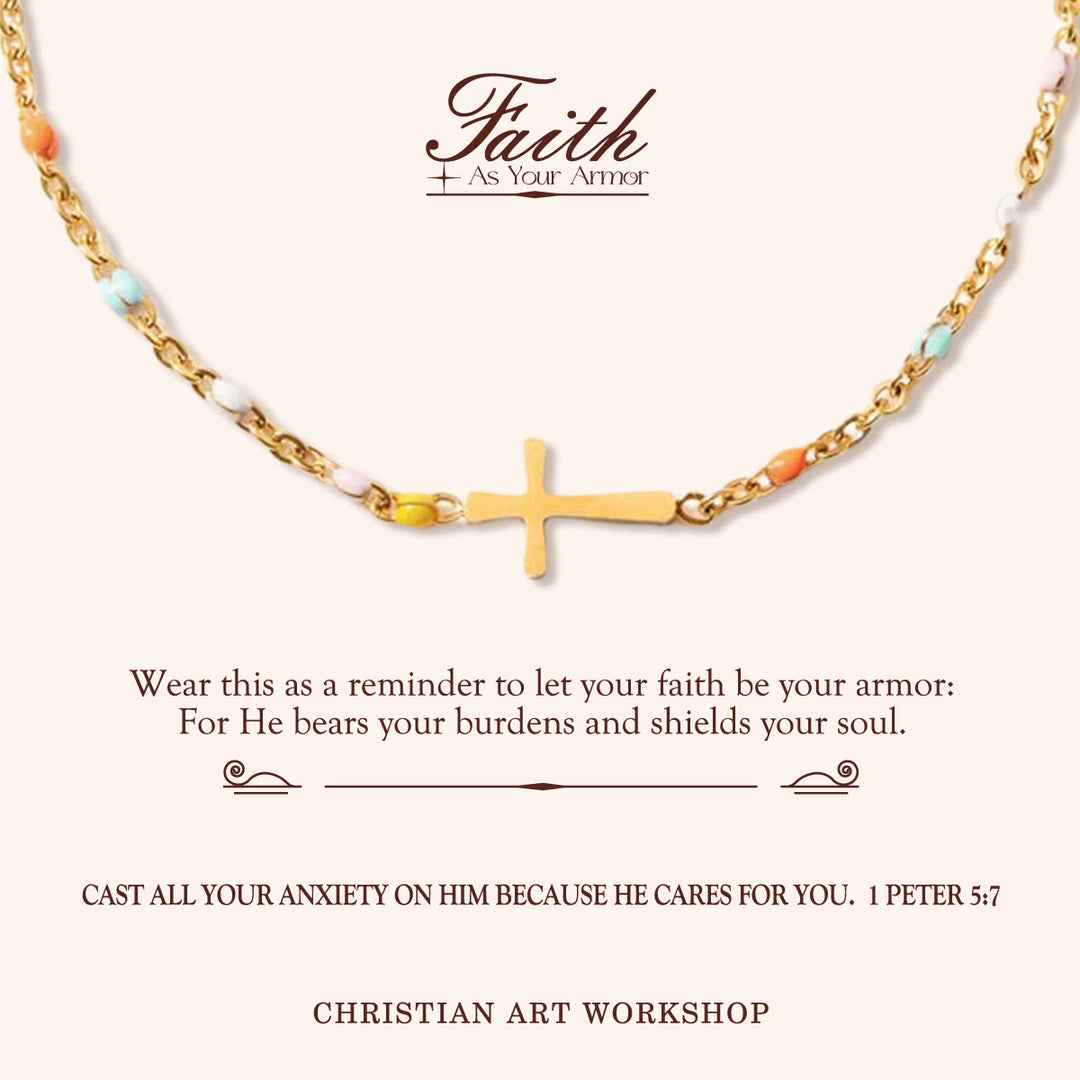 Christianartworkshop FAITH AS YOUR ARMOR: Delicate Minimalist Cross Bracelet - FAITH AS YOUR ARMOR-Golden - image 1