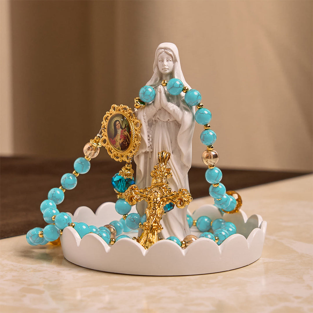 Christianartworkshop PRAYERFUL FAITH: Handcrafted Turquoise & Gold Alloy Rosary with Gift Card - image 11
