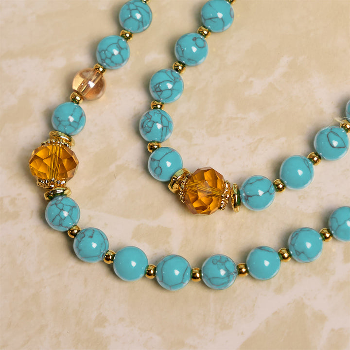 Christianartworkshop PRAYERFUL FAITH: Handcrafted Turquoise & Gold Alloy Rosary with Gift Card - image 8