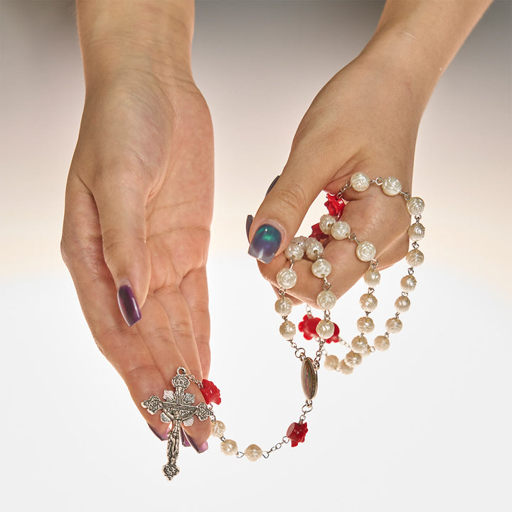 Christianartworkshop Graceful White and Red Rose Beads Rosary with Blessing Crucifix & Our Lady - image 7