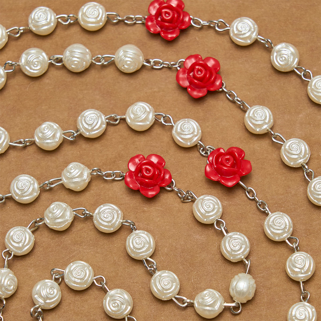 Christianartworkshop Graceful White and Red Rose Beads Rosary with Blessing Crucifix & Our Lady - image 5