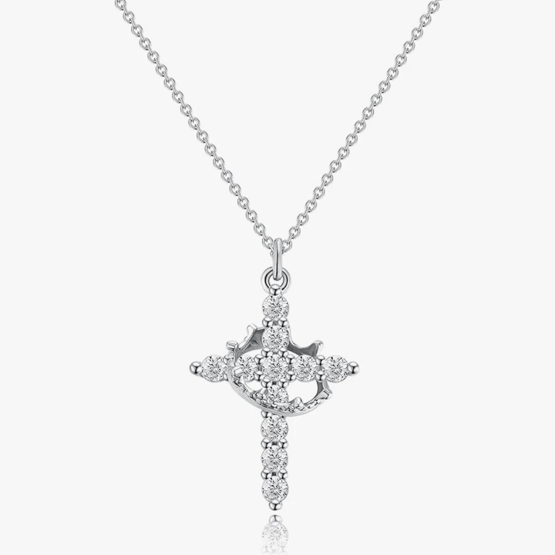 Christianartworkshop Modern Crowned in Faith Cross Necklace and Earrings - Necklace - Silver - image 1