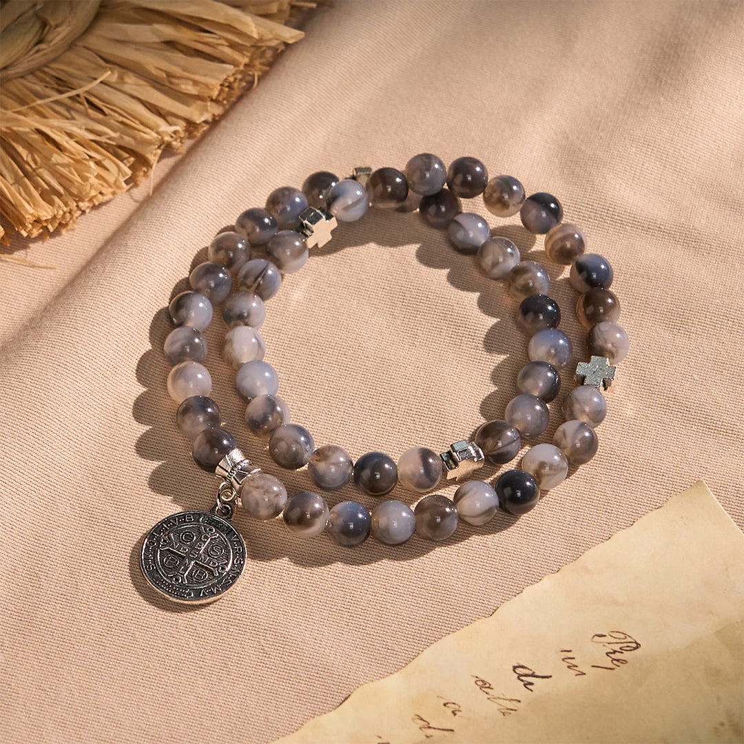 Christianartworkshop Gray Black Gradient Beads Bracelet Rosary with St. Benedict: Shield of Faith - St. Benedict - image 0