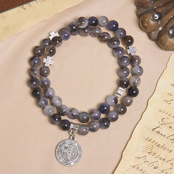 Christianartworkshop Gray Black Gradient Beads Bracelet Rosary with St. Benedict: Shield of Faith - image 1