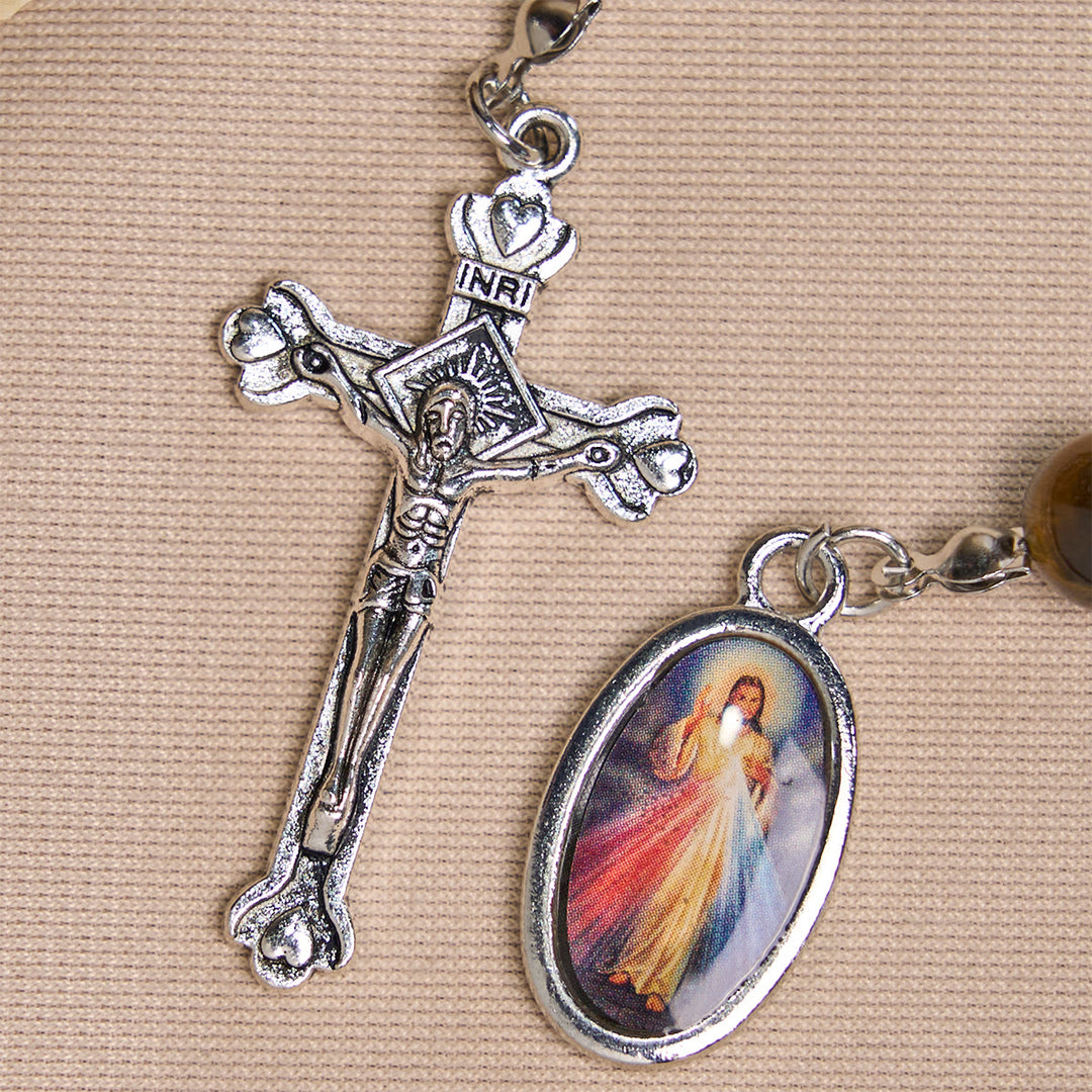 Christianartworkshop Compact Tiger Eye Pocket Rosary with Crucifix & Divine Mercy for Daily Prayers - image 4