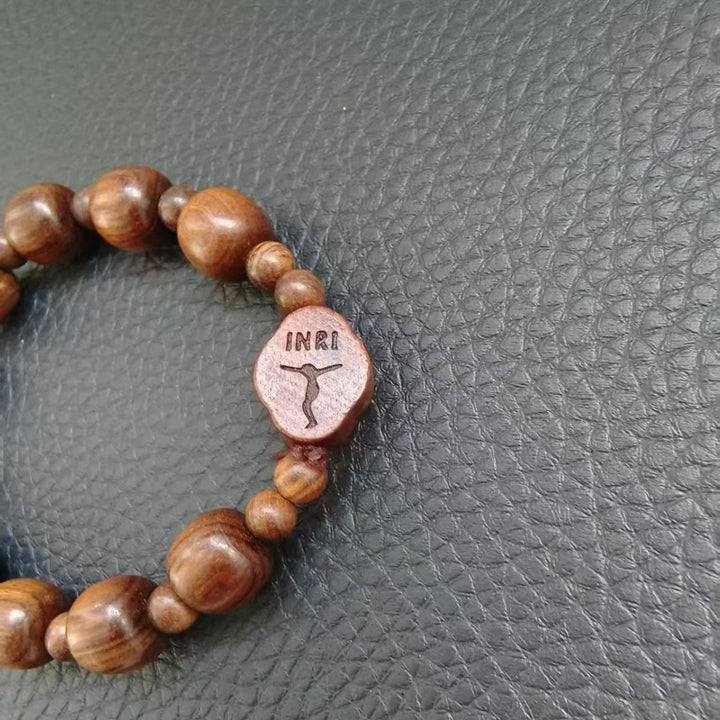 Christianartworkshop Classic Style Brown Wooden Faith Bracelet with INRI Crucifix - image 2