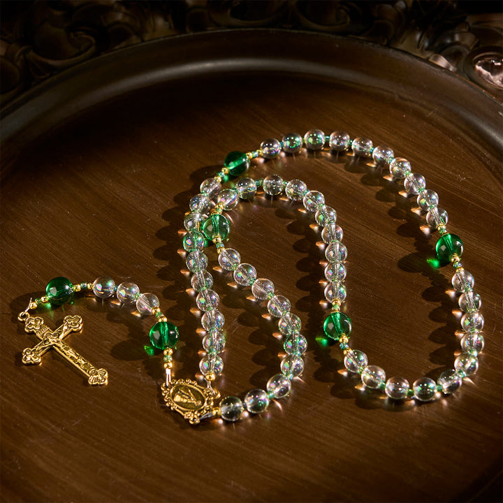 Christianartworkshop Elegant Clear White and Green Rosary with Our Lady of Guadalupe - image 3