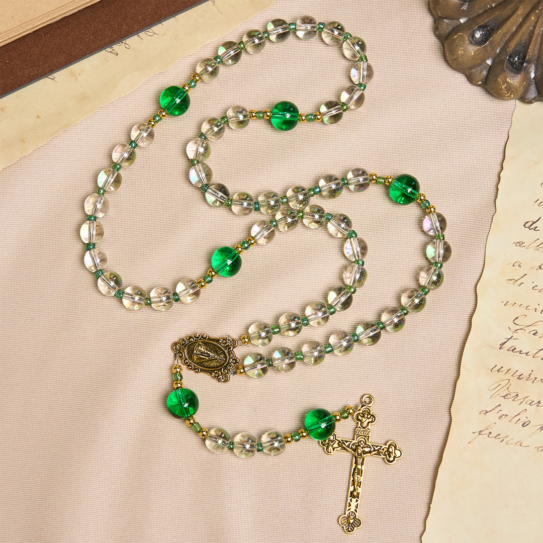 Christianartworkshop Elegant Clear White and Green Rosary with Our Lady of Guadalupe - image 6