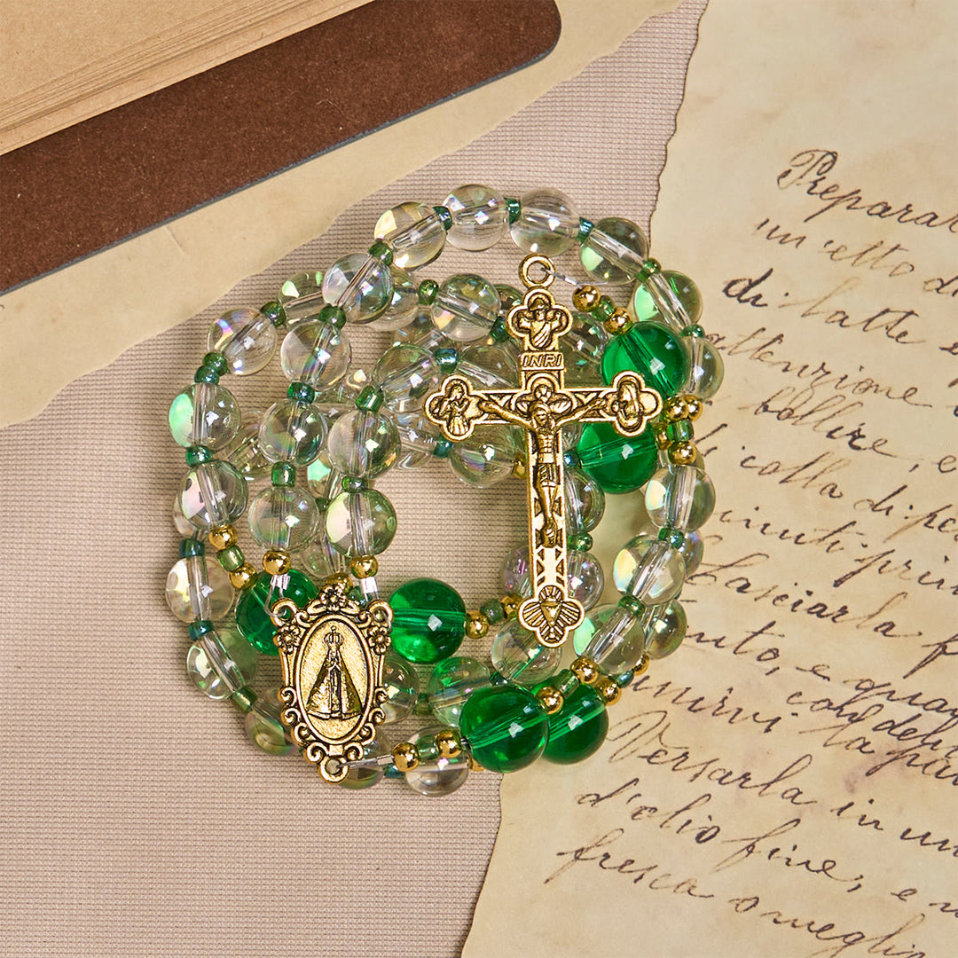 Christianartworkshop Elegant Clear White and Green Rosary with Our Lady of Guadalupe - image 11