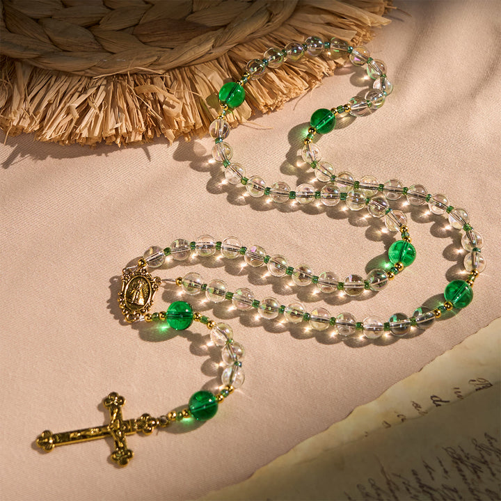 Christianartworkshop Elegant Clear White and Green Rosary with Our Lady of Guadalupe - Our Lady - image 1