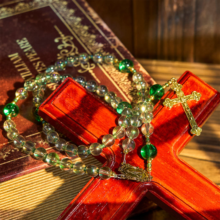 Christianartworkshop Elegant Clear White and Green Rosary with Our Lady of Guadalupe - image 7