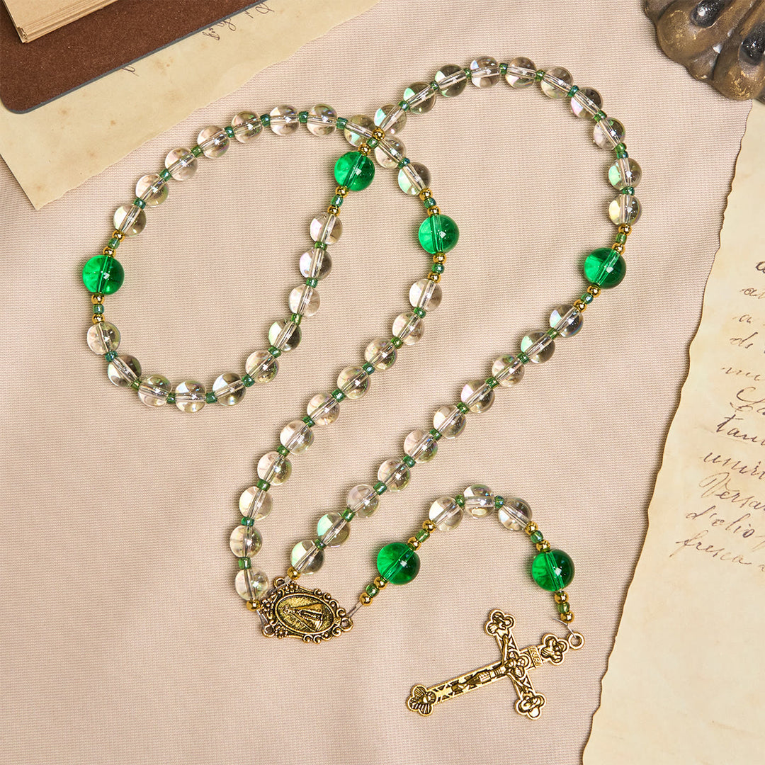 Christianartworkshop Elegant Clear White and Green Rosary with Our Lady of Guadalupe - image 5