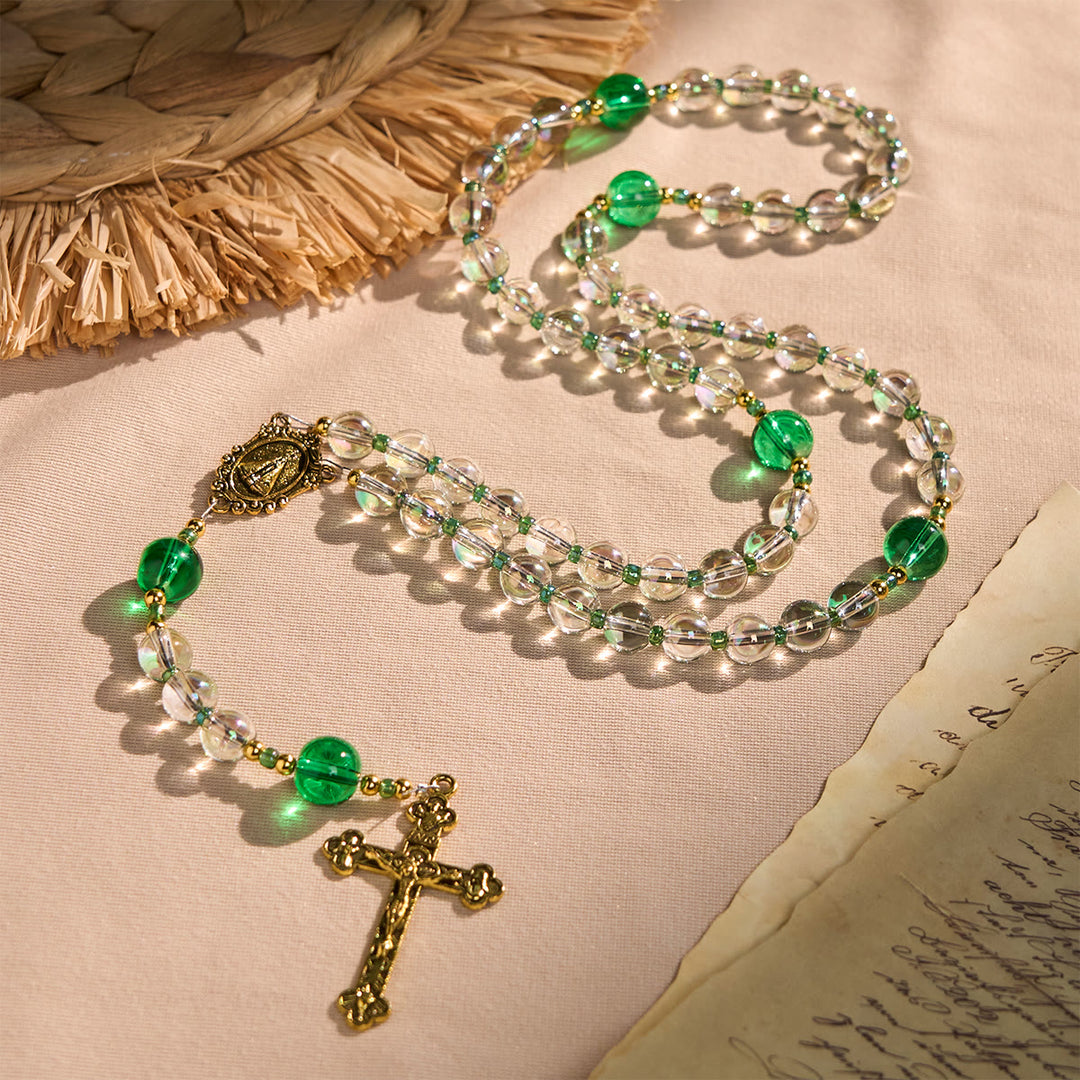 Christianartworkshop Elegant Clear White and Green Rosary with Our Lady of Guadalupe - image 4