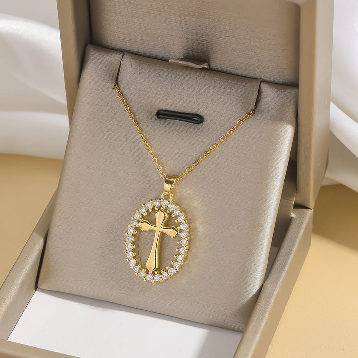 Christianartworkshop Elegant Oval Cross Necklace with Crystal Halo: A Precious Gift of Faith - image 1