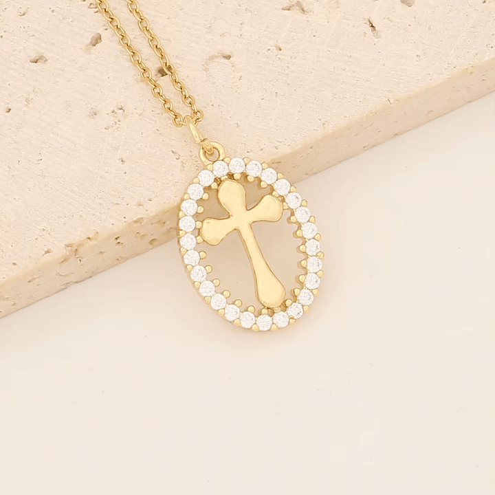 Christianartworkshop Elegant Oval Cross Necklace with Crystal Halo: A Precious Gift of Faith - image 2