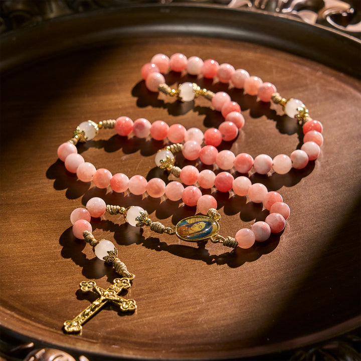 Christianartworkshop PRAYERFUL FAITH: Handmade Pink Glossy Beads Rosary with Gift Card - image 4