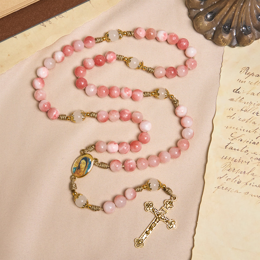 Christianartworkshop PRAYERFUL FAITH: Handmade Pink Glossy Beads Rosary with Gift Card - image 5