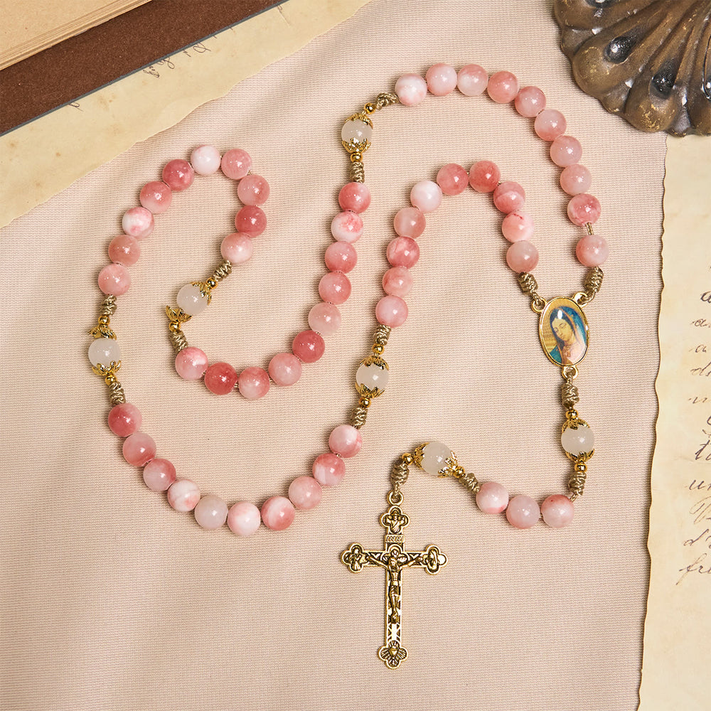 Christianartworkshop PRAYERFUL FAITH: Handmade Pink Glossy Beads Rosary with Gift Card - image 2
