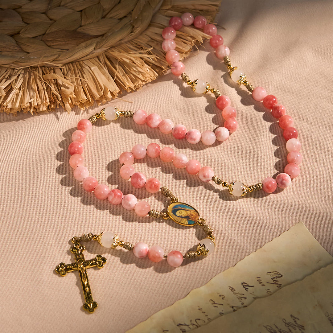 Christianartworkshop PRAYERFUL FAITH: Handmade Pink Glossy Beads Rosary with Gift Card - image 3
