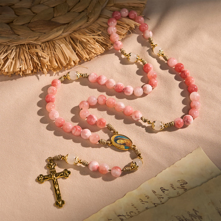 Christianartworkshop PRAYERFUL FAITH: Handmade Pink Glossy Beads Rosary with Gift Card - image 3