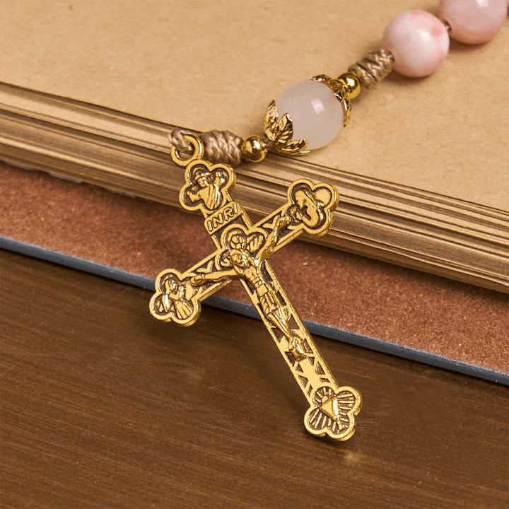 Christianartworkshop PRAYERFUL FAITH: Handmade Pink Glossy Beads Rosary with Gift Card - image 6