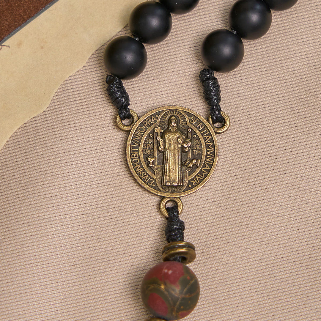 Christianartworkshop PRAYERFUL FAITH:Handcrafted Matte Black and Earth-Tone Rosary with Gift Card - image 7