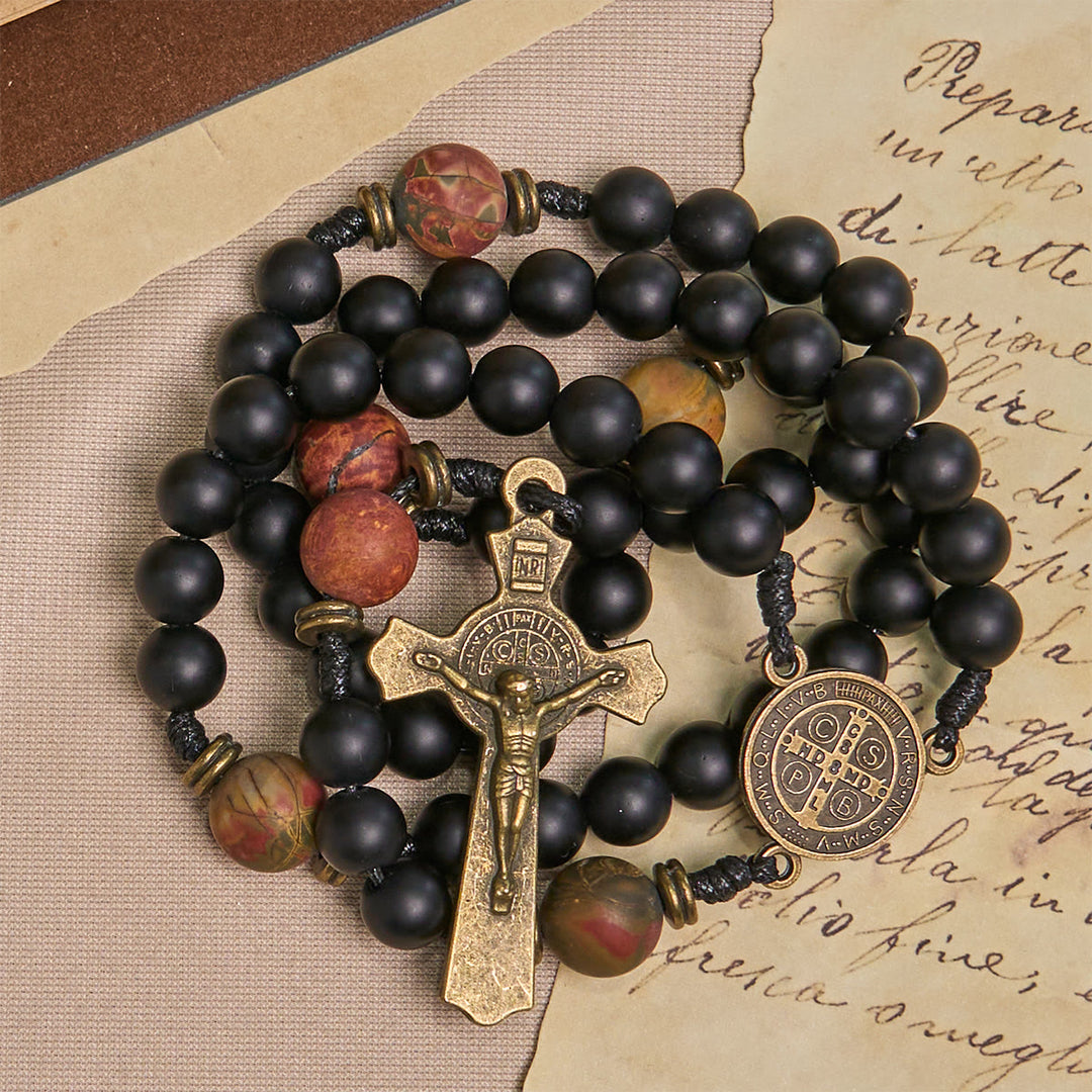 Christianartworkshop PRAYERFUL FAITH:Handcrafted Matte Black and Earth-Tone Rosary with Gift Card - image 6