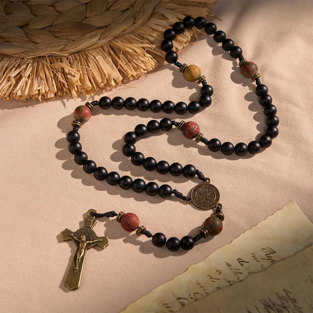 Christianartworkshop PRAYERFUL FAITH:Handcrafted Matte Black and Earth-Tone Rosary with Gift Card - image 3