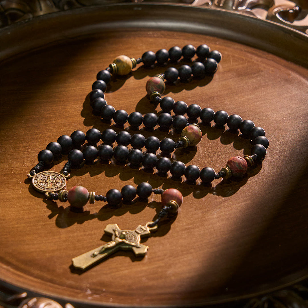 Christianartworkshop PRAYERFUL FAITH:Handcrafted Matte Black and Earth-Tone Rosary with Gift Card - image 4