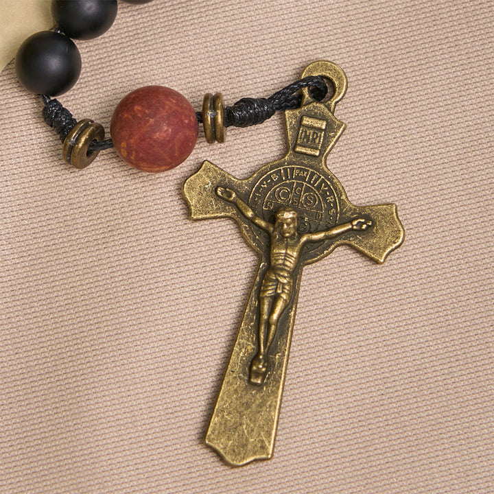 Christianartworkshop PRAYERFUL FAITH:Handcrafted Matte Black and Earth-Tone Rosary with Gift Card - image 8
