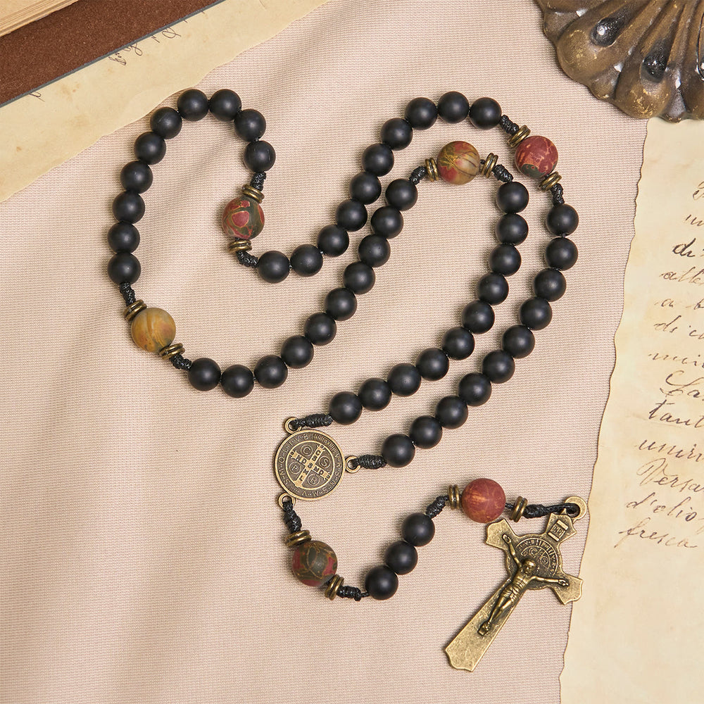 Christianartworkshop PRAYERFUL FAITH:Handcrafted Matte Black and Earth-Tone Rosary with Gift Card - image 2