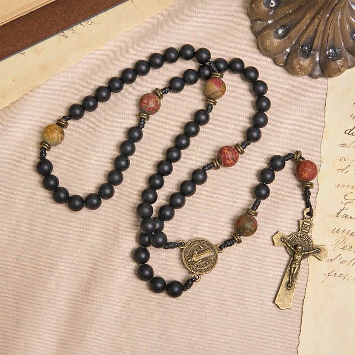 Christianartworkshop PRAYERFUL FAITH:Handcrafted Matte Black and Earth-Tone Rosary with Gift Card - image 5