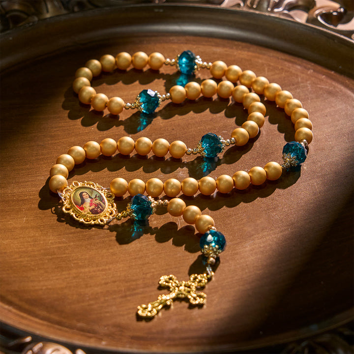 Christianartworkshop Elegant Matte Golden Pearl Rosary with St. Therese and Crucifix - image 3
