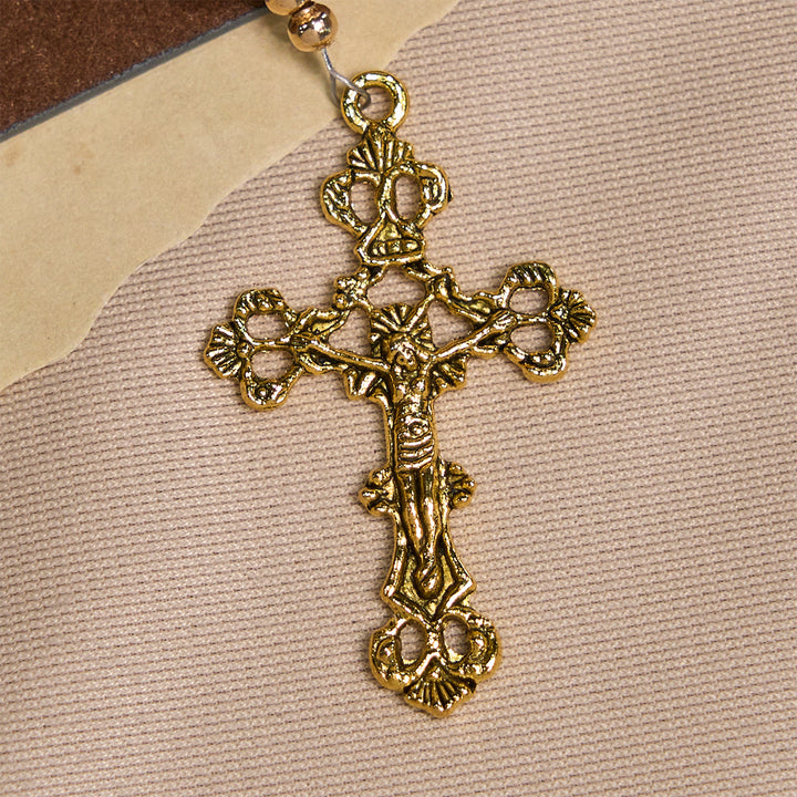 Christianartworkshop Elegant Matte Golden Pearl Rosary with St. Therese and Crucifix - image 7