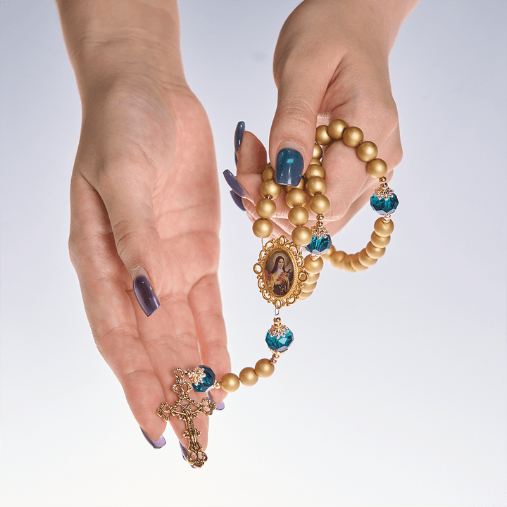Christianartworkshop Elegant Matte Golden Pearl Rosary with St. Therese and Crucifix - image 10