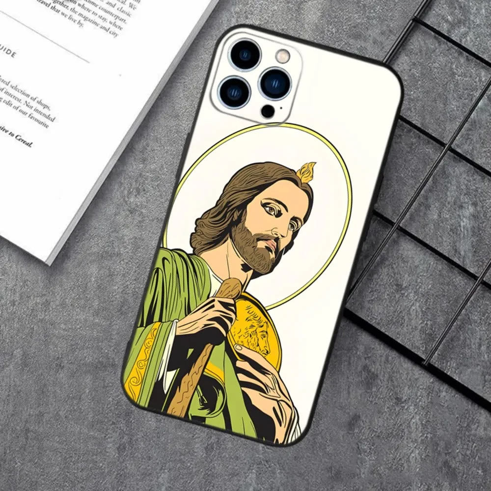 Christianartworkshop Holy Jesus Classic Art Phone Case: Sacred Design and Peace - Classic Green - 15plus - image 3