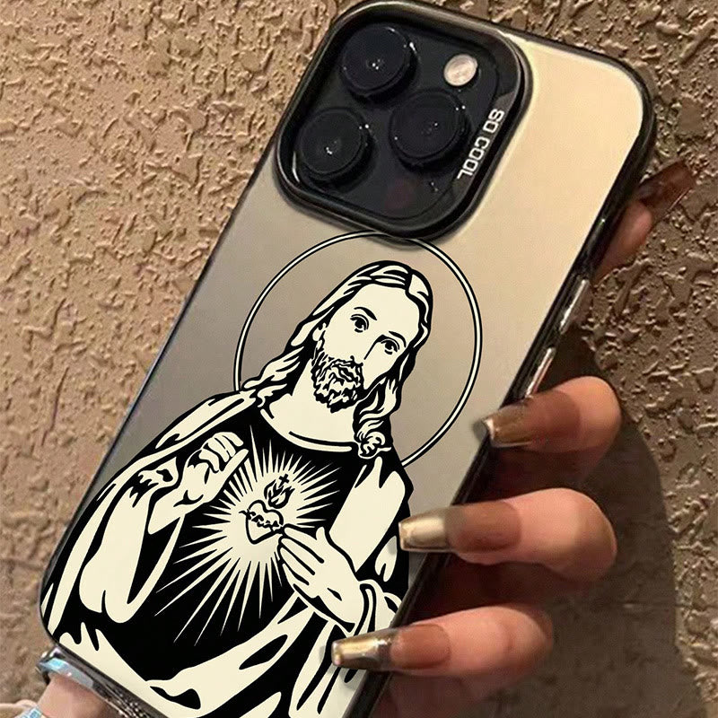Christianartworkshop Sacred Heart Jesus with Holy Aura Phone Case: Retro Touch of Spirituality - image 4