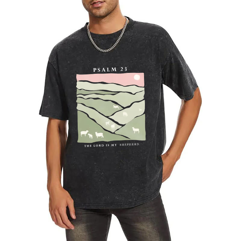 Christianartworkshop The Lord Is My Shepherd Christian Unisex Washed T-Shirt - image 7