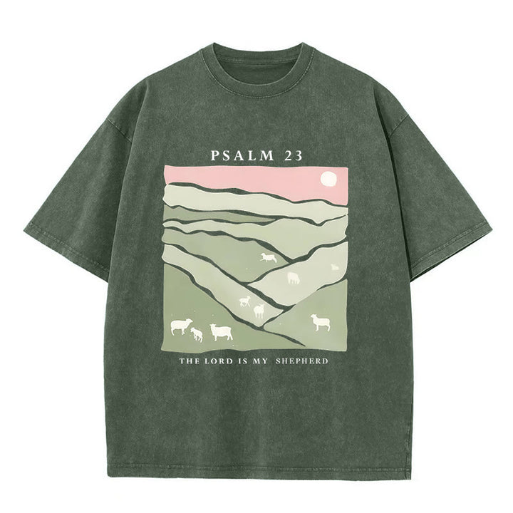 Christianartworkshop The Lord Is My Shepherd Christian Unisex Washed T-Shirt - Army Green - 5XL - image 1
