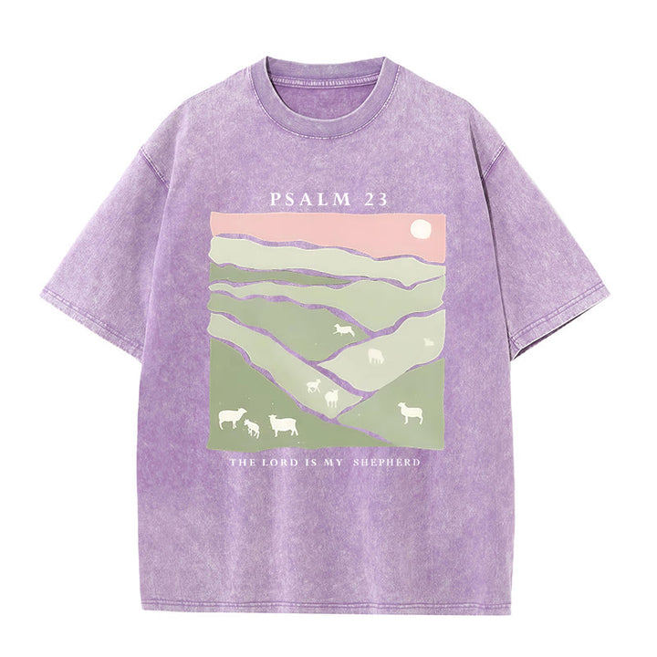 Christianartworkshop The Lord Is My Shepherd Christian Unisex Washed T-Shirt - Purple - 5XL - image 12