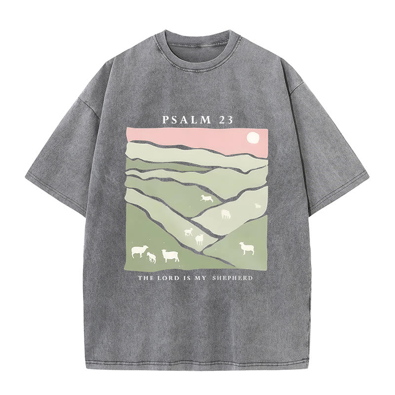 Christianartworkshop The Lord Is My Shepherd Christian Unisex Washed T-Shirt - Grey - 5XL - image 5