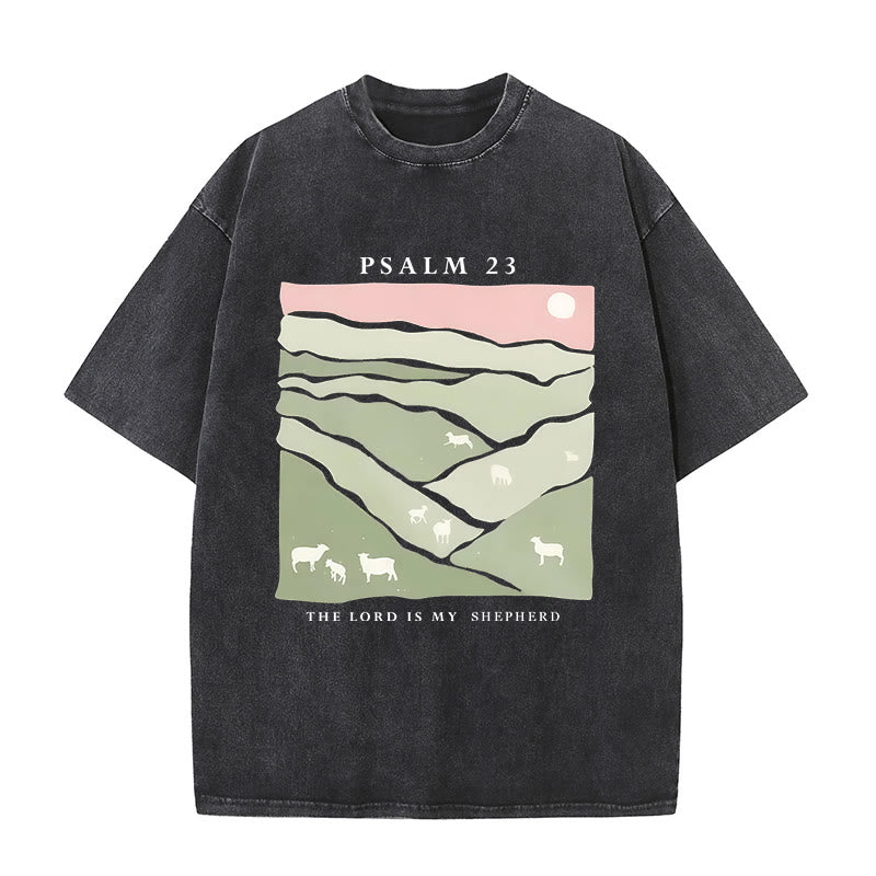 Christianartworkshop The Lord Is My Shepherd Christian Unisex Washed T-Shirt - Black - 5XL - image 6