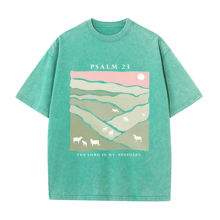Christianartworkshop The Lord Is My Shepherd Christian Unisex Washed T-Shirt - Green - 5XL - image 8