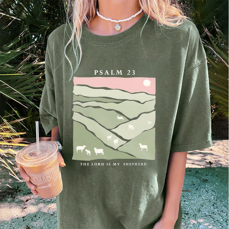 Christianartworkshop The Lord Is My Shepherd Christian Unisex Washed T-Shirt - image 2