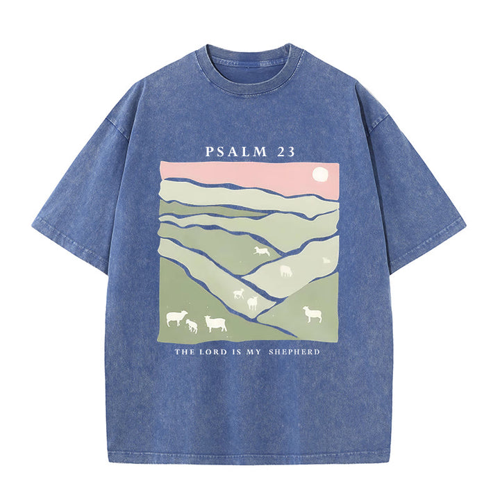 Christianartworkshop The Lord Is My Shepherd Christian Unisex Washed T-Shirt - Blue - 5XL - image 11
