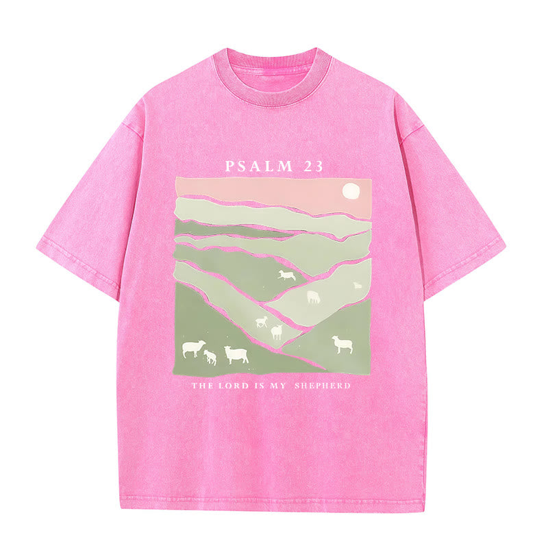 Christianartworkshop The Lord Is My Shepherd Christian Unisex Washed T-Shirt - Pink - 5XL - image 10