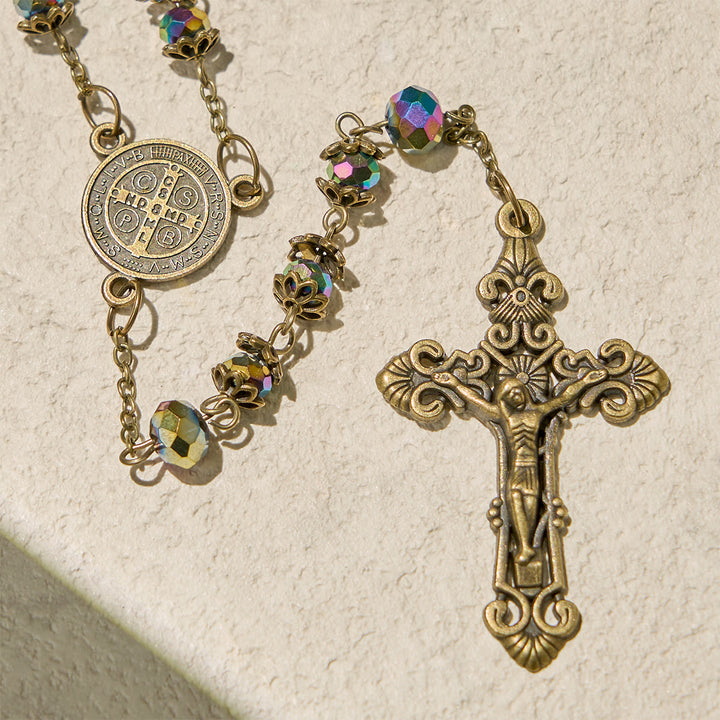 Christianartworkshop Faithful Hematite Rosary Featuring Bronze Crucifix and Saint Benedict Charm - image 5