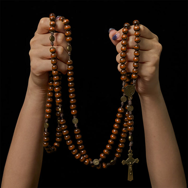 Christianartworkshop 15/20 Decade Olive Wood Rosary with St. Benedict, Crucifix & Waist Chain Design—Divine Devotion in Dual Use - image 15